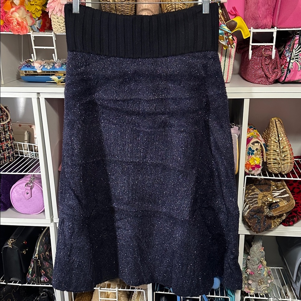Tory Burch Lurex Sparkle Midi Skirt in Navy